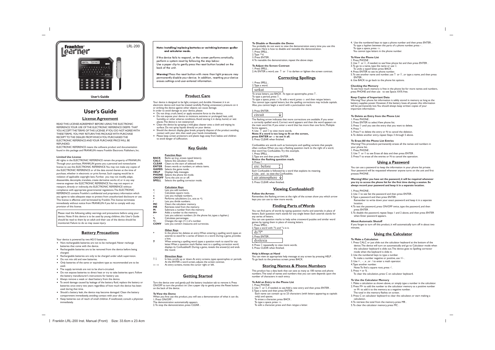 Franklin LRL-200 User Manual