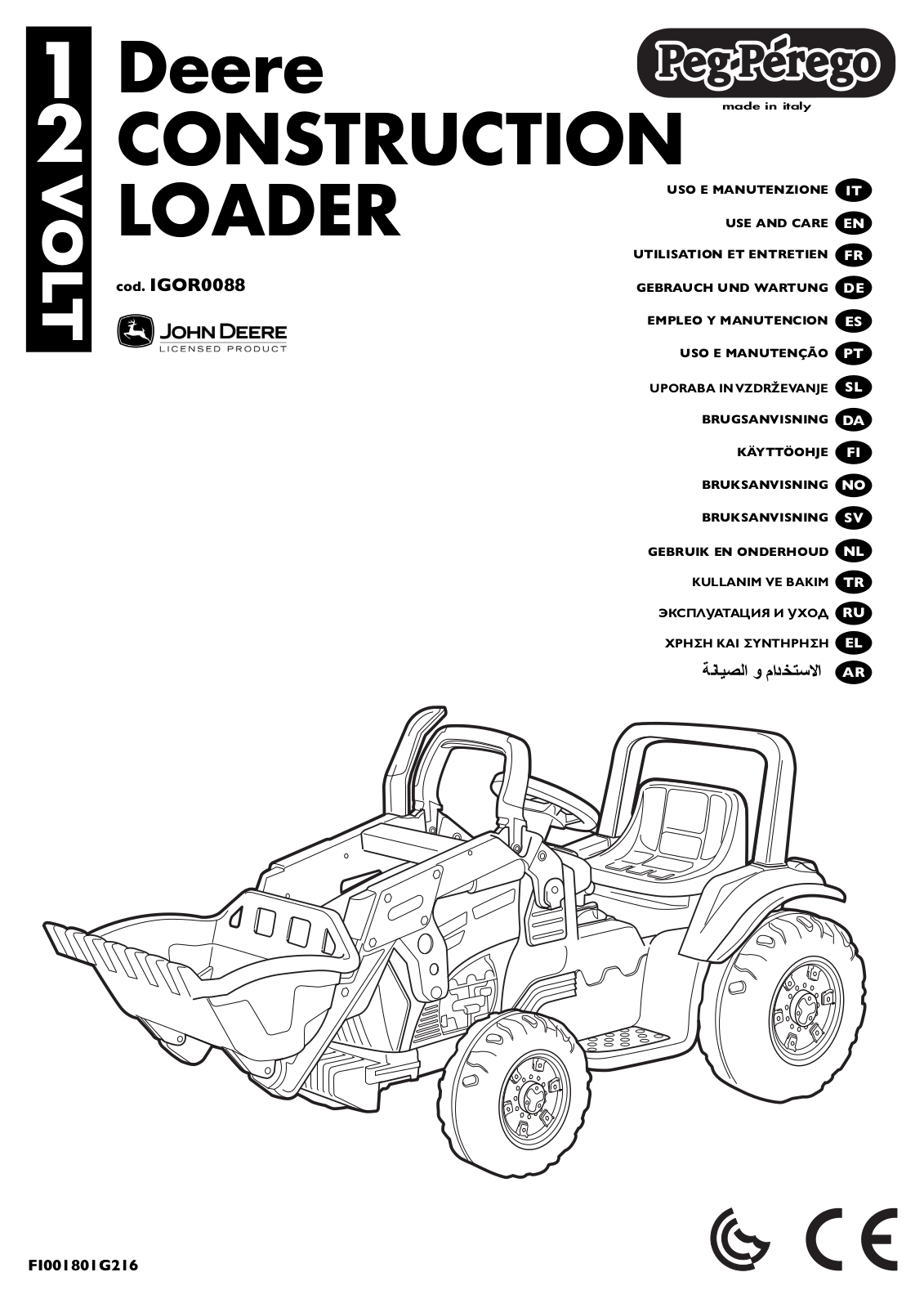 Peg-Perego Deere CONSTRUCTION LOADER Use And Care Manual