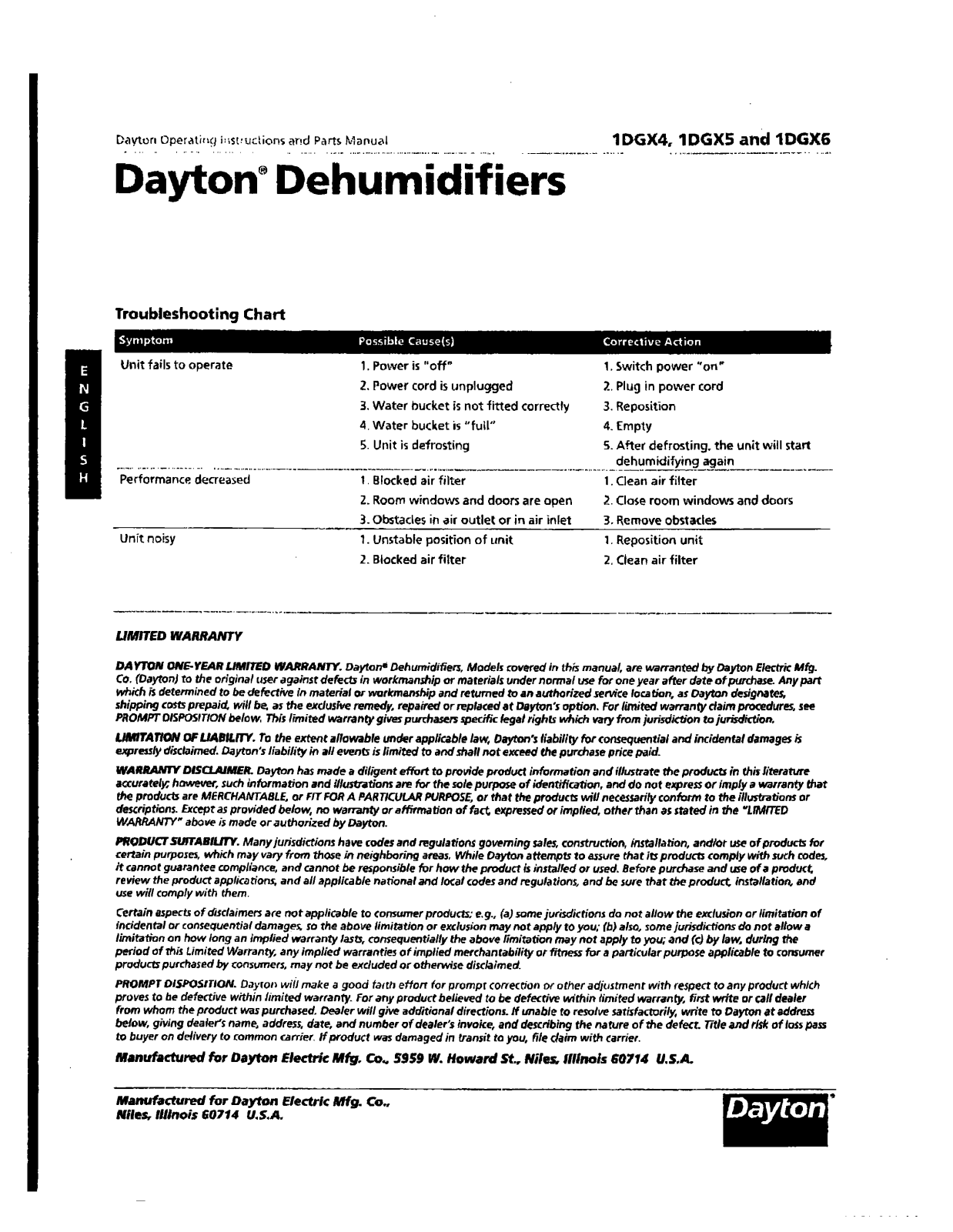 Dayton 1dgx6 Owner's Manual