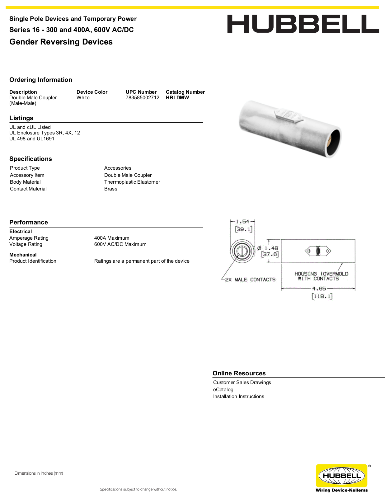 Hubbell HBLDMW Specifications - ManualMachine.com