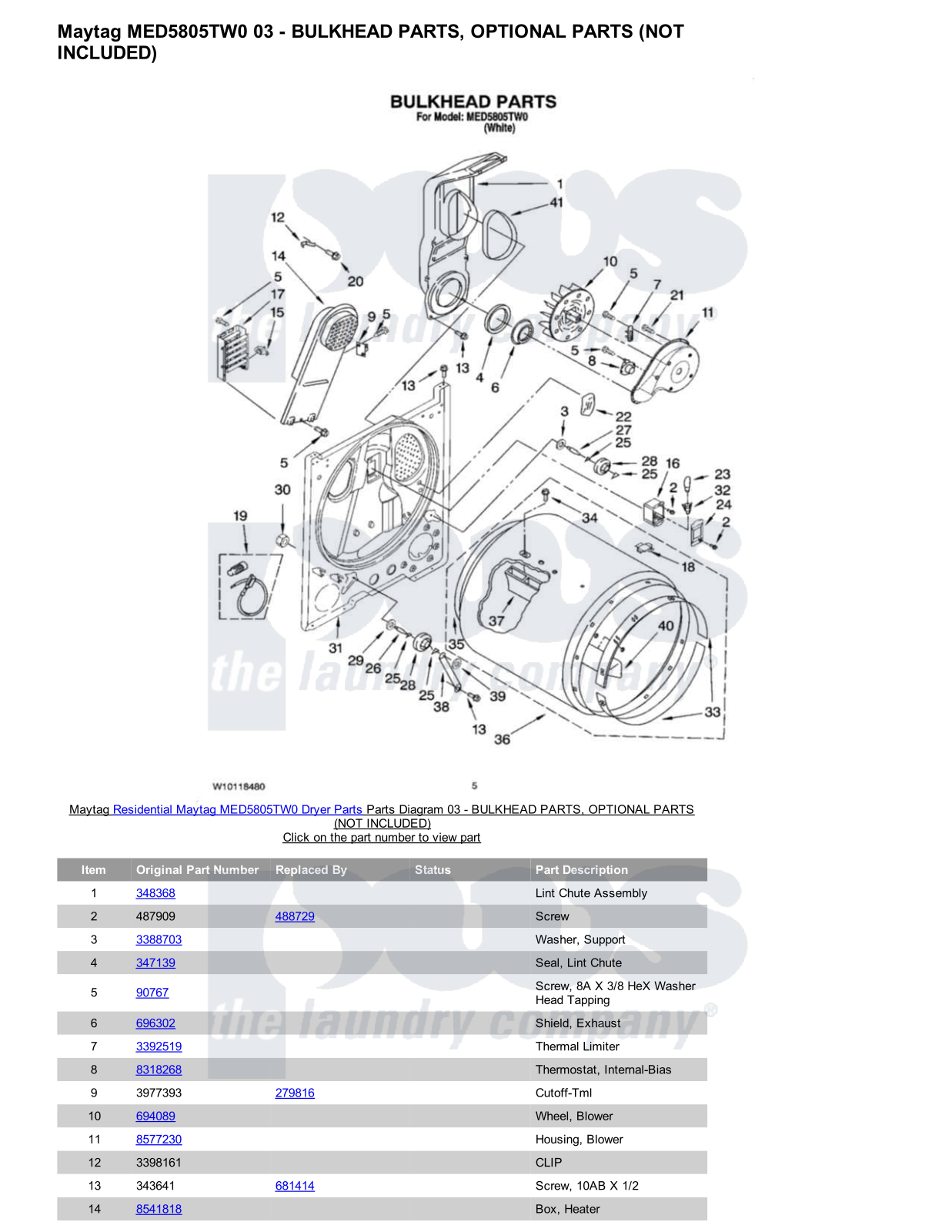 Maytag MED5805TW0 Parts Diagram