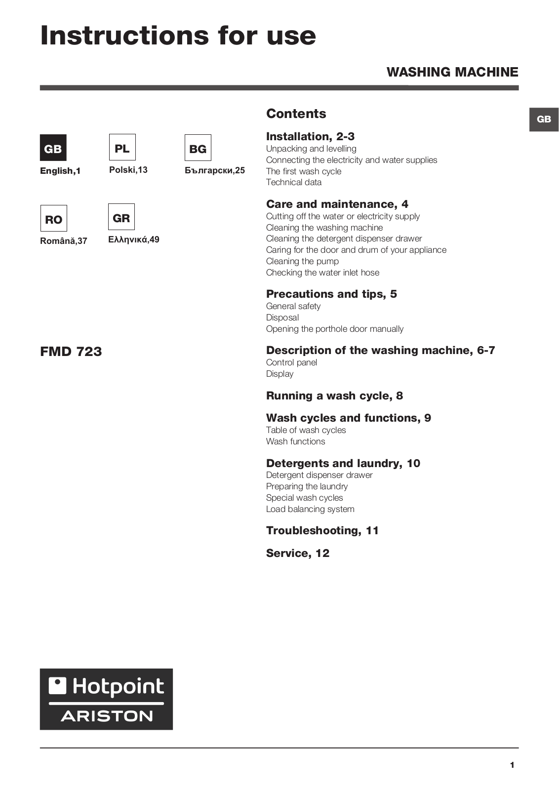 Hotpoint FMD 723MB EU User Manual