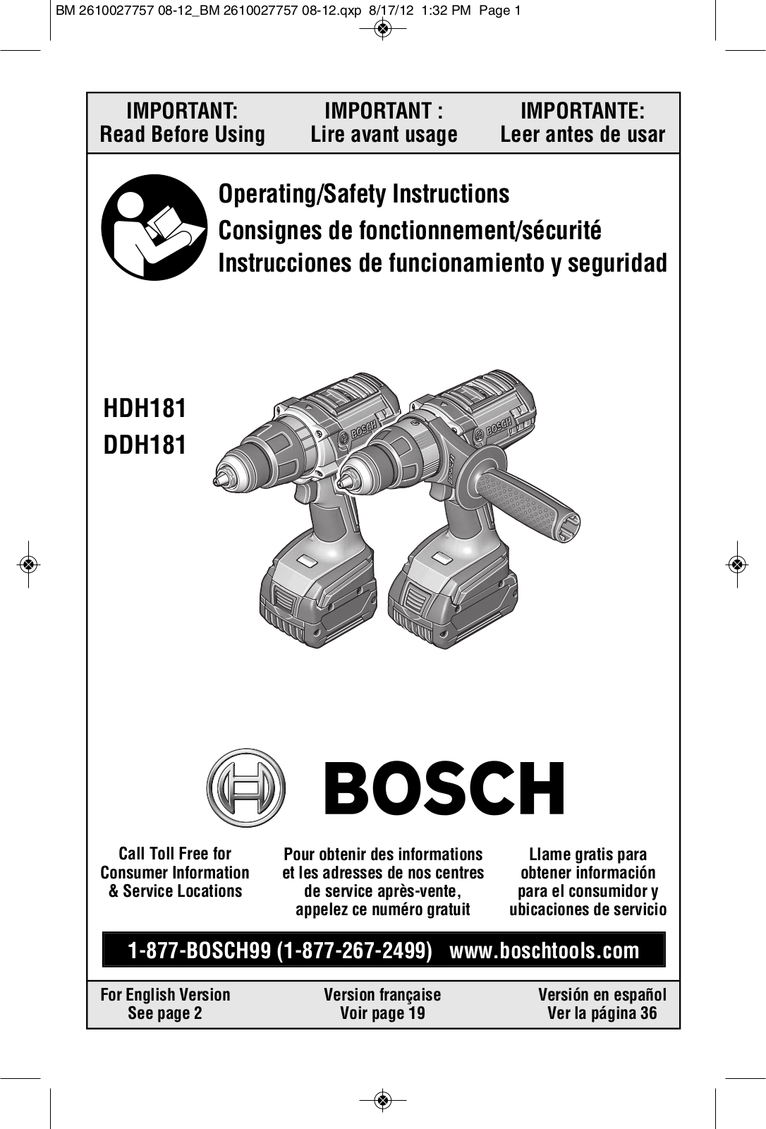 Bosch HDH181-01, DDH181-01 Owner’s Manual