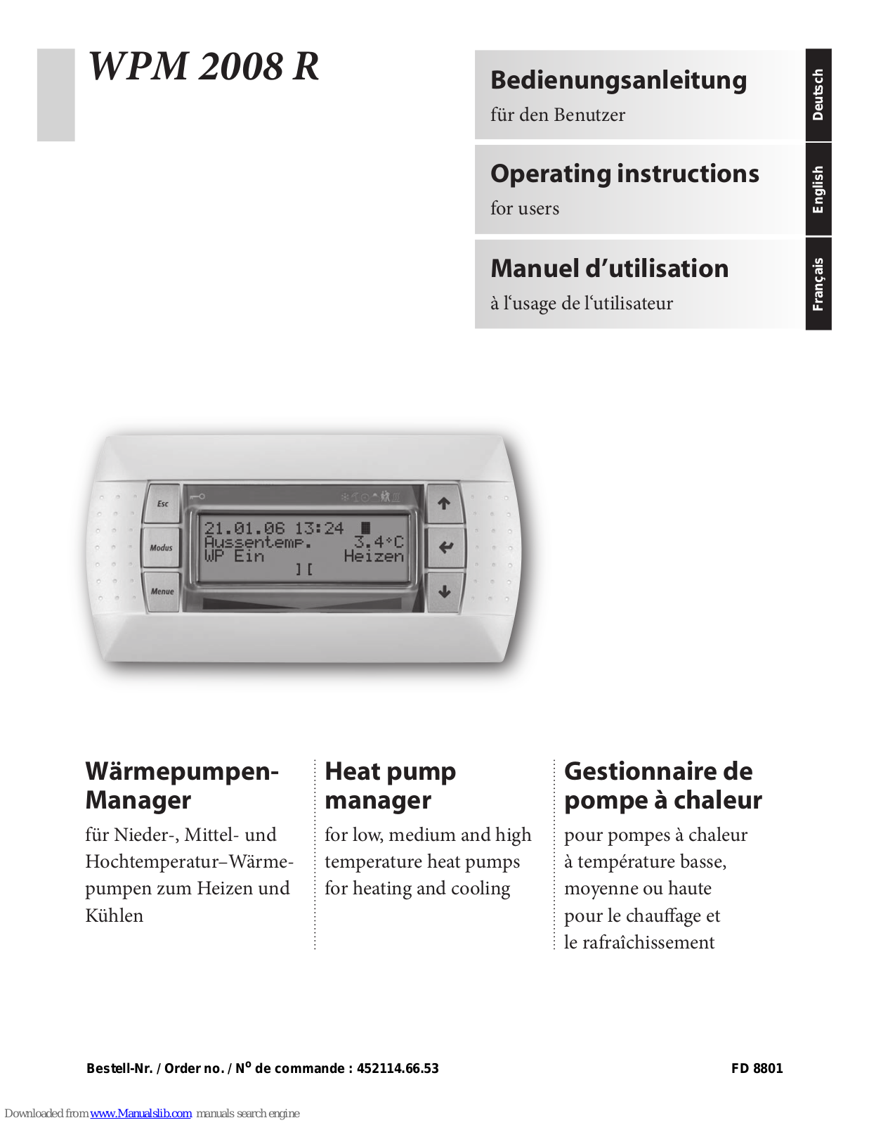 Dimplex WPM 2008 R Operating Instructions Manual