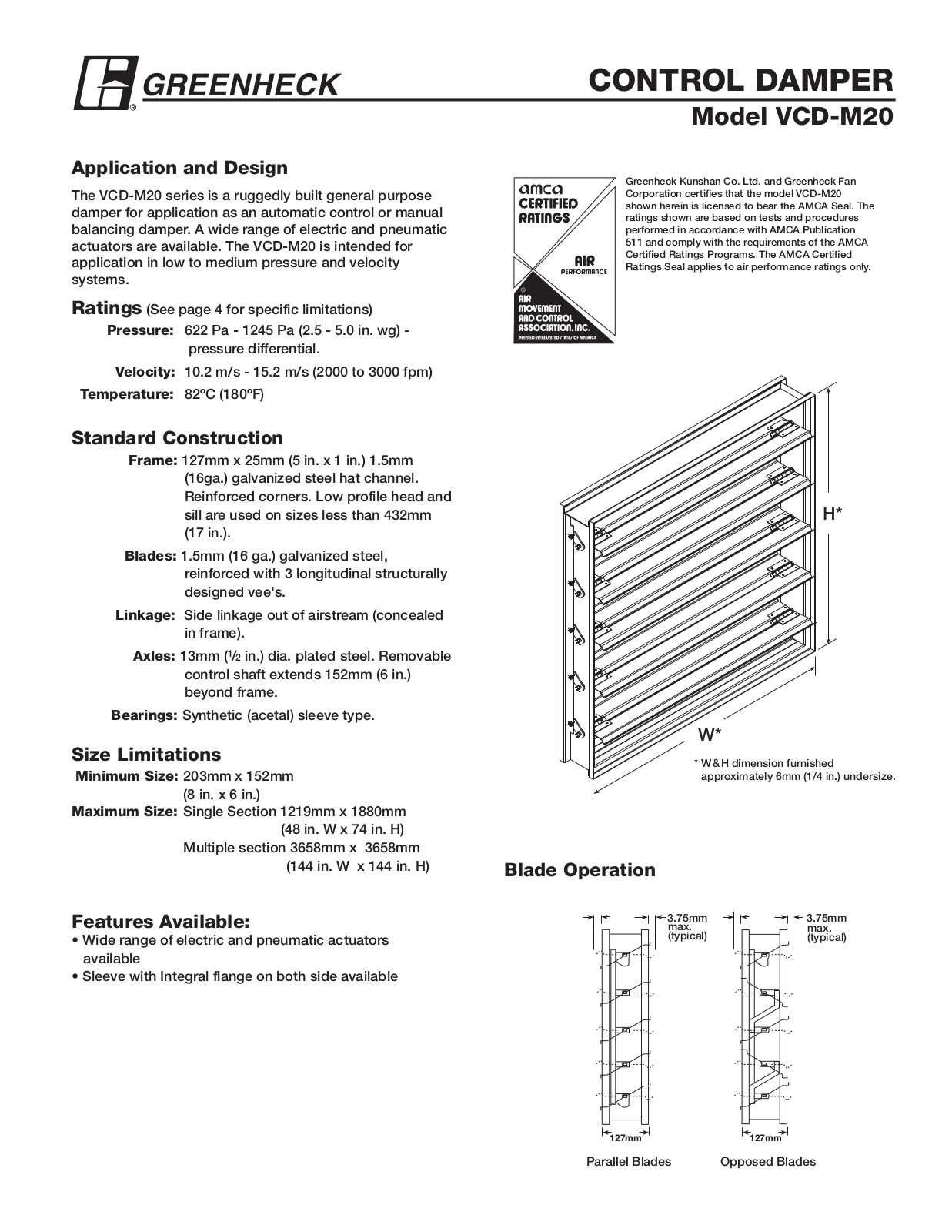 Greenheck VCD-M20 User Manual