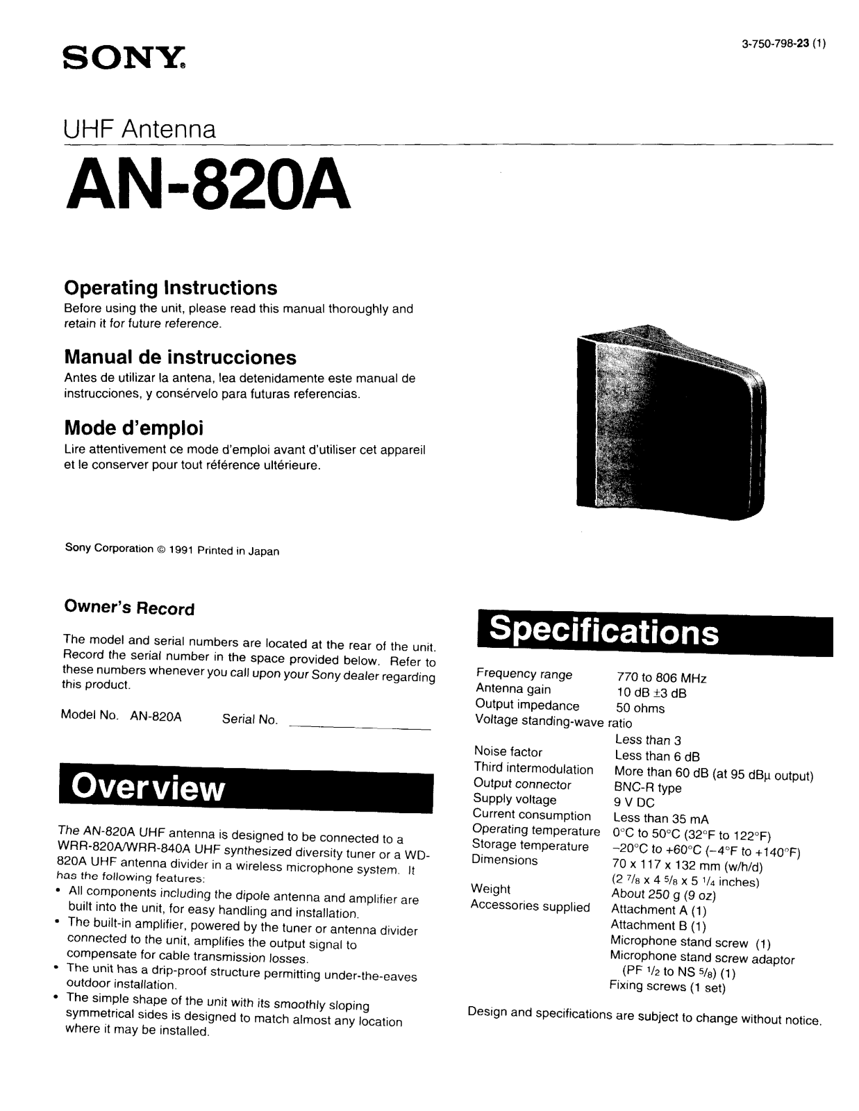 Sony AN-820A User Manual