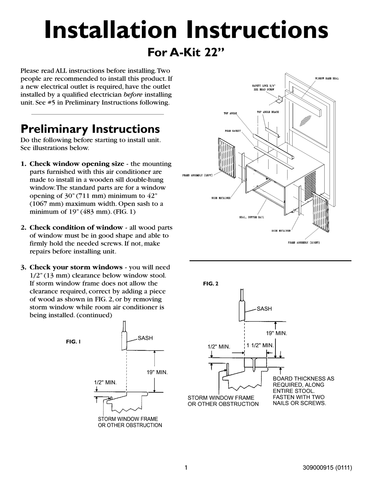 Frigidaire FAL125M1A1 Installation Guide