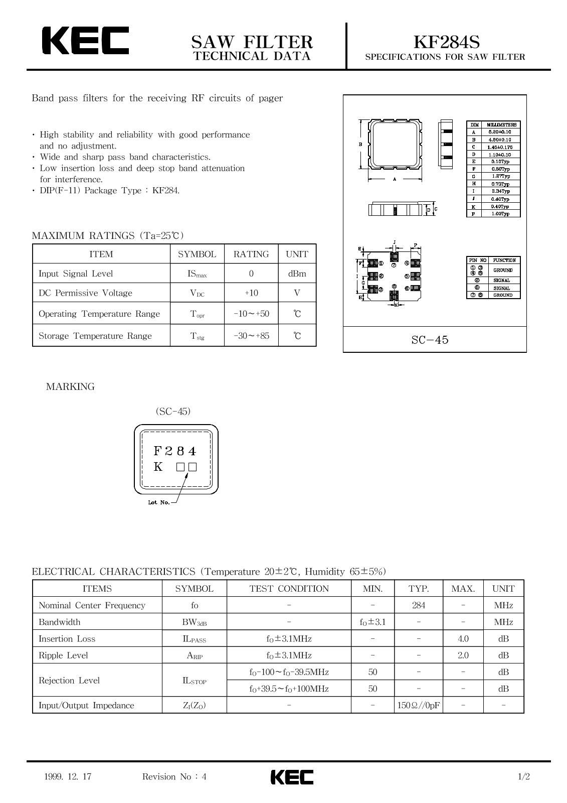 KEC KF284S Datasheet