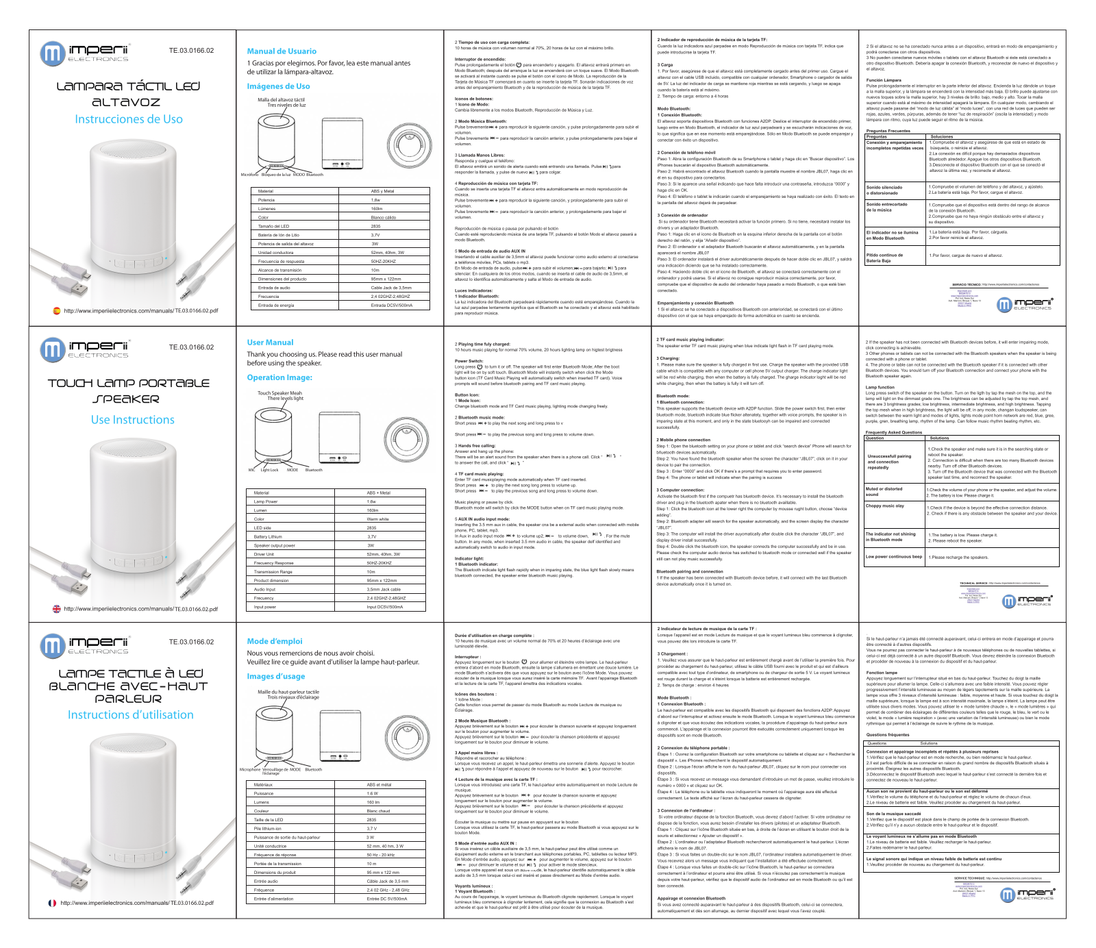 imperii electronics Touch Lamp Portable Speaker Instruction Manual