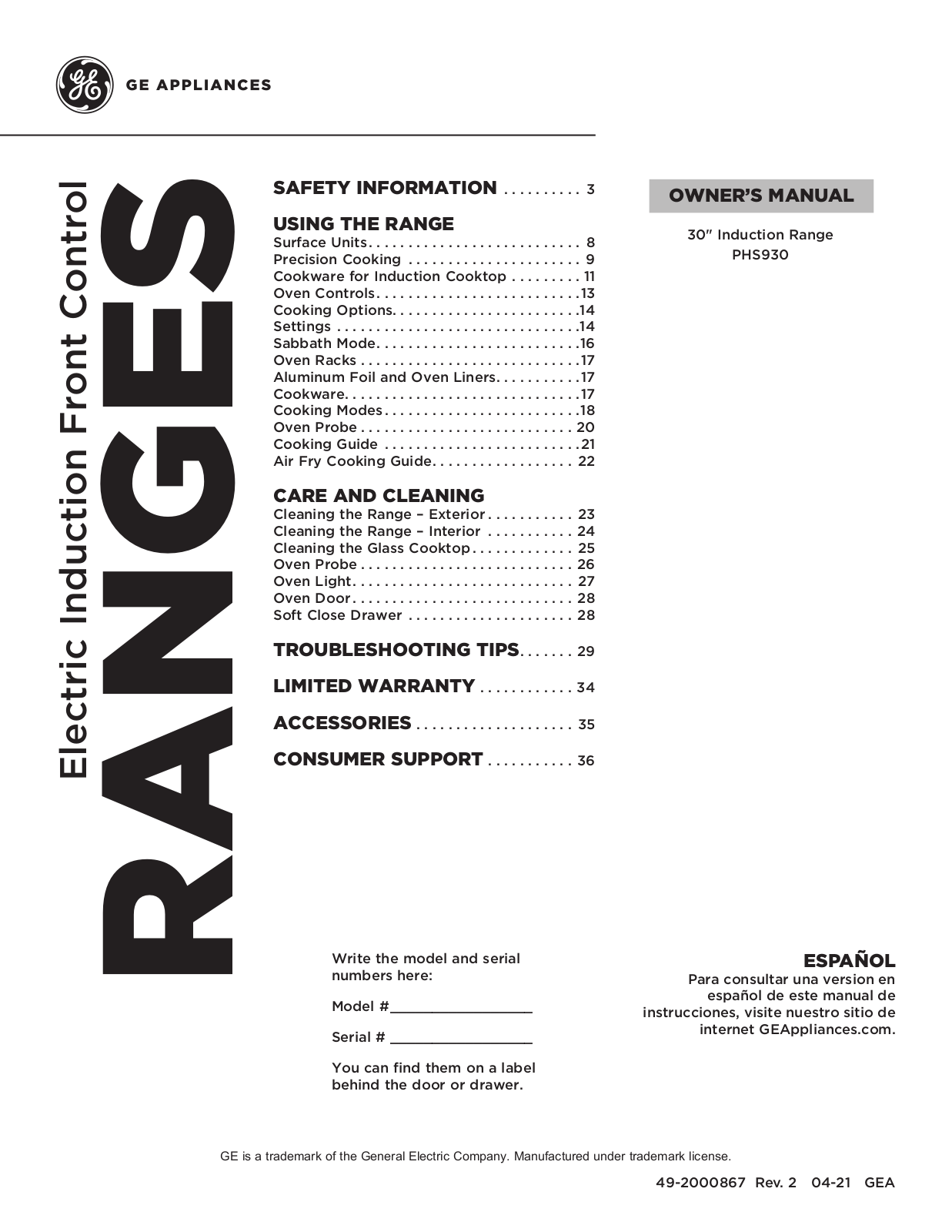 GE PHS930 User's Manual