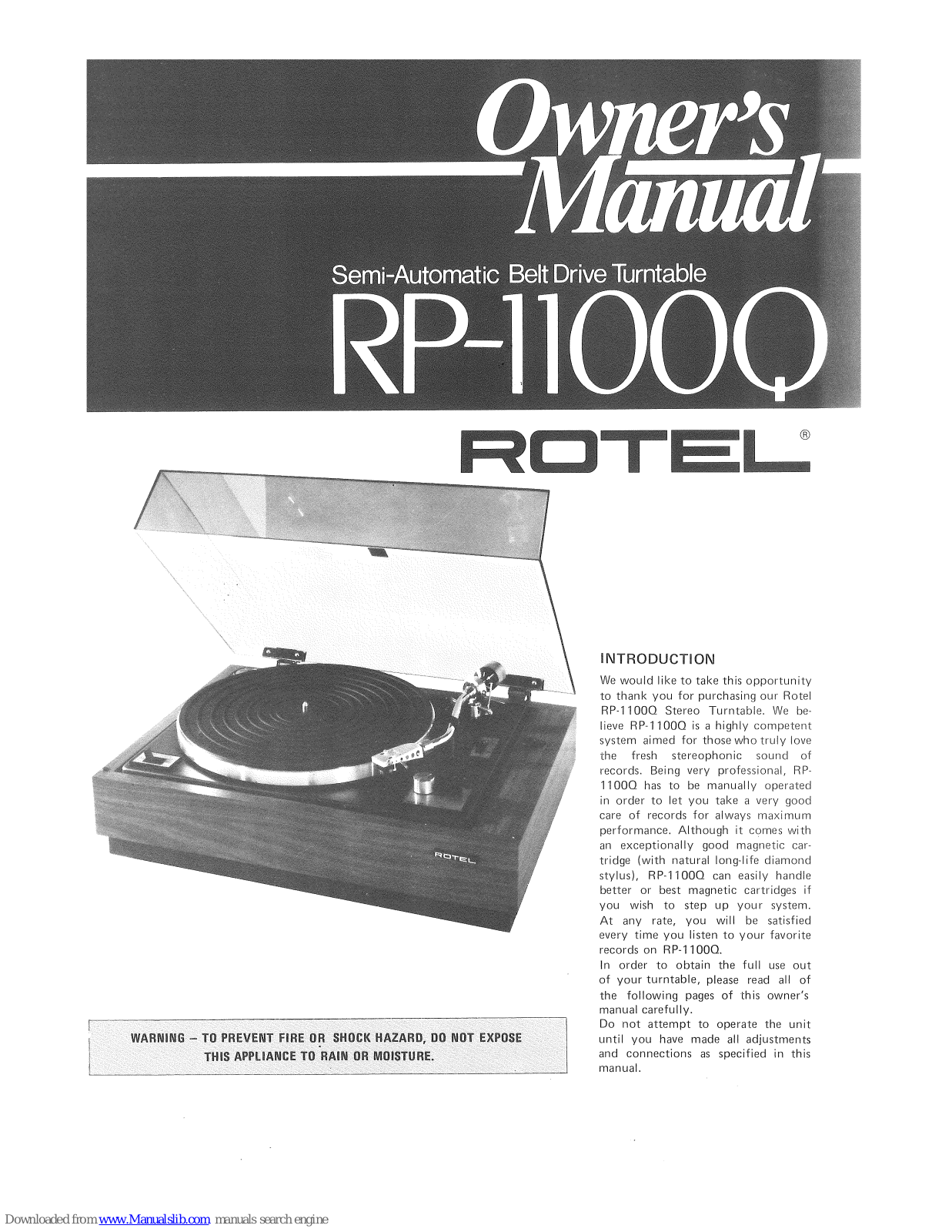 Rotel RP-11000, RP-1100Q Owner's Manual