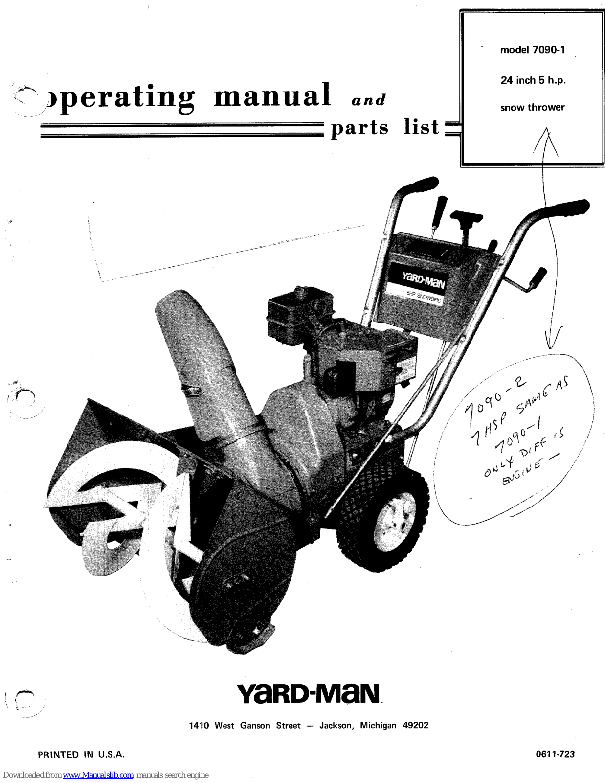 Yard-Man 7090-1 Operating And Parts Manual