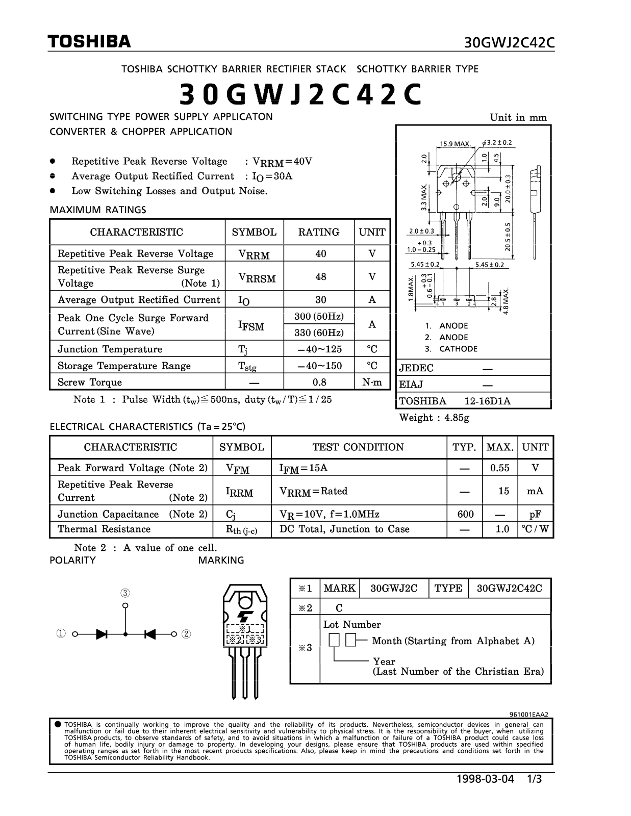 Toshiba 30GWJ2C42C Datasheet