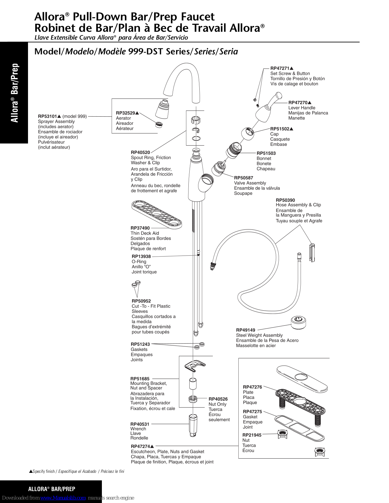 Delta Allora 999-DST Series Parts List