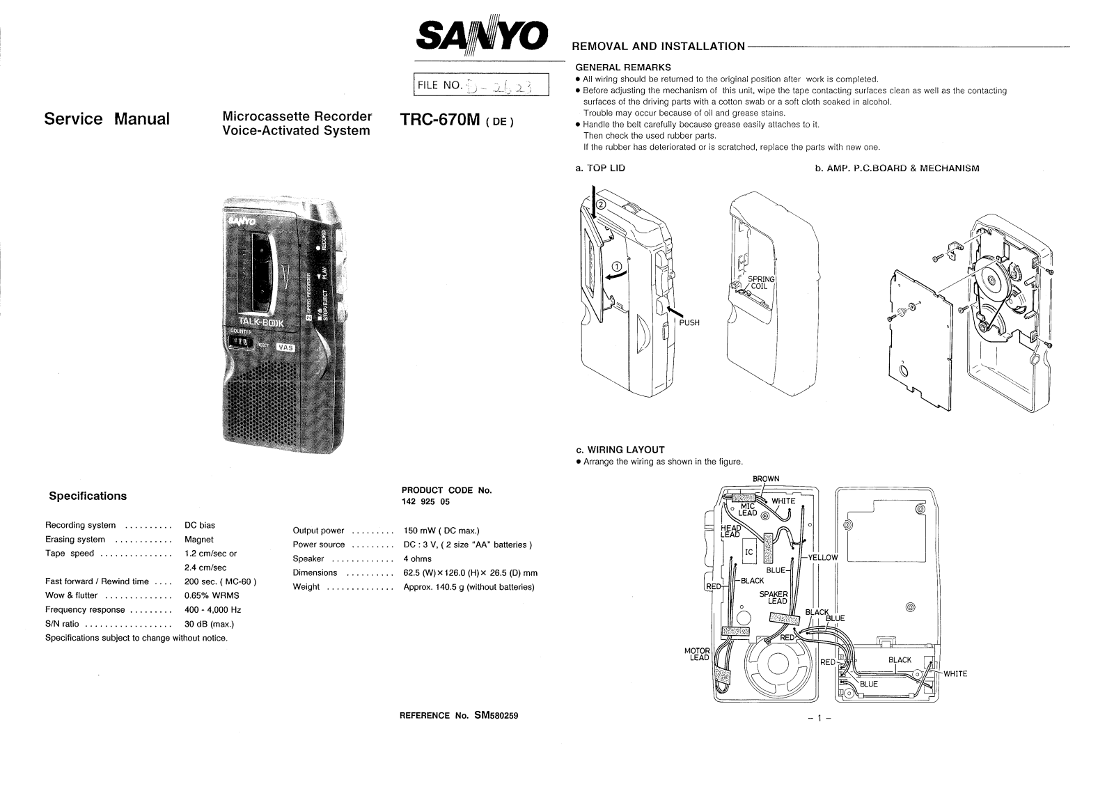 Sanyo TRC-670-M Service manual