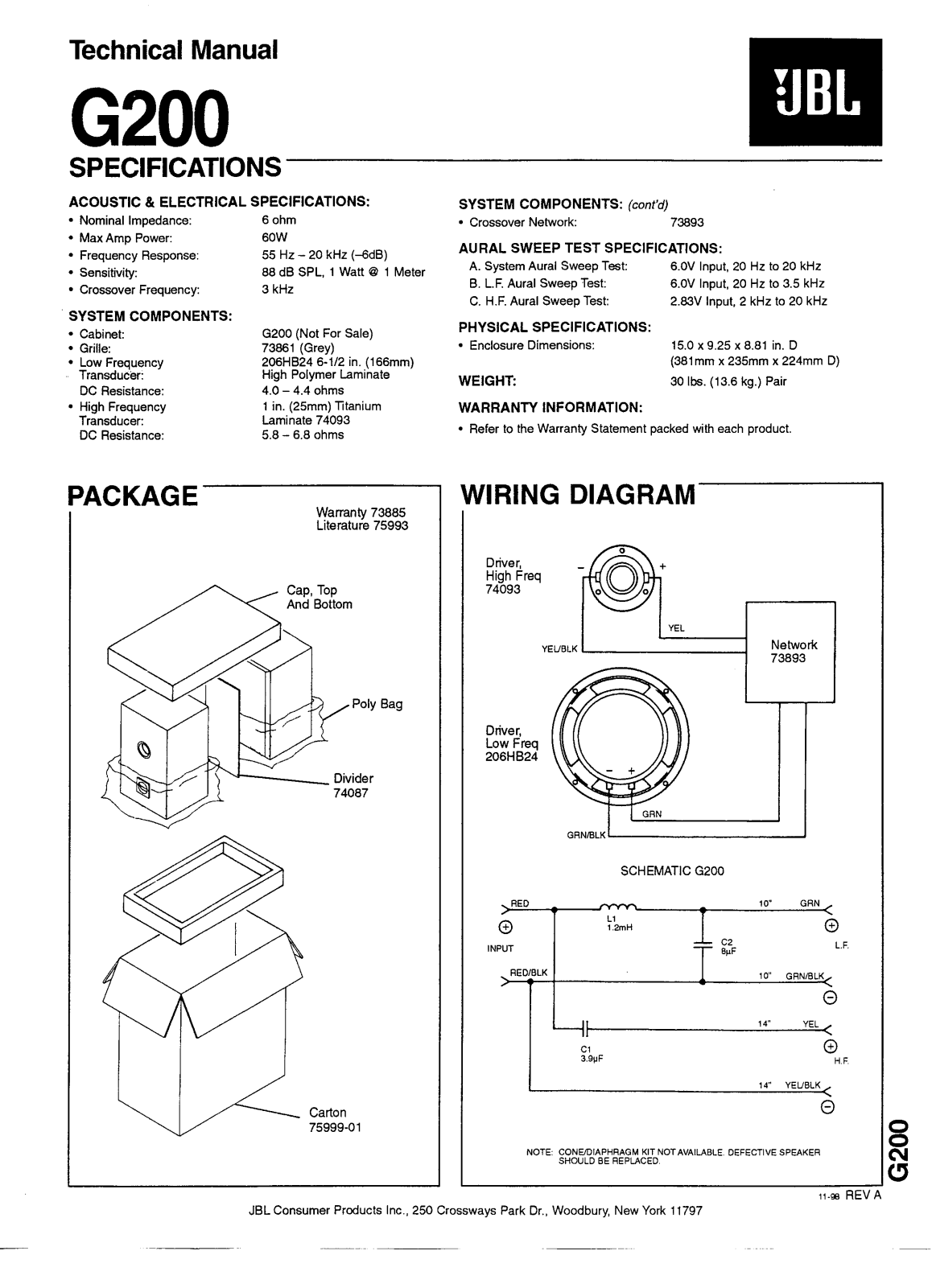 JBL G200 Service Manual