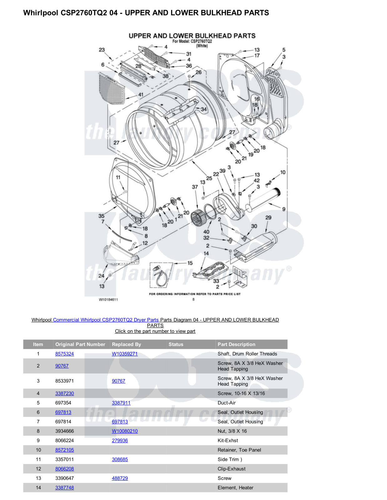 Whirlpool CSP2760TQ2 Parts Diagram