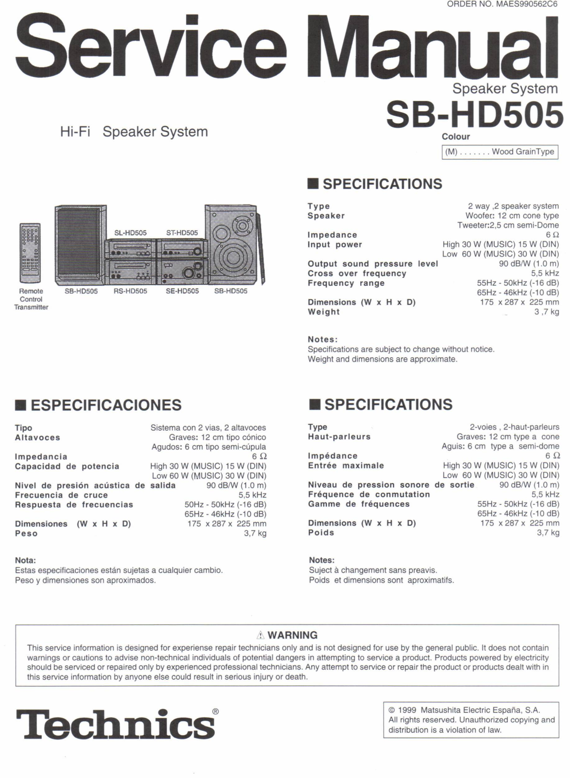 Technics SB-HD-505 Service Manual