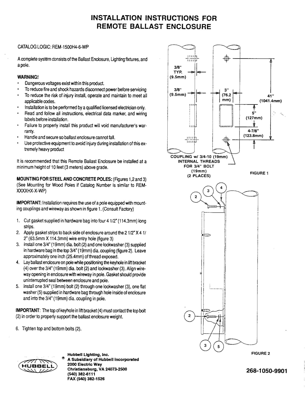 Hubbell Lighting REMOTE BALLAST ENCLOSURE User Manual