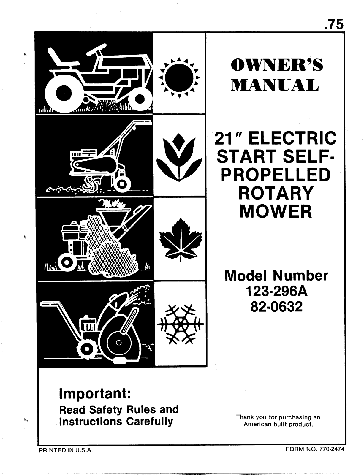 MTD 123-296A, 82-0632 User Manual