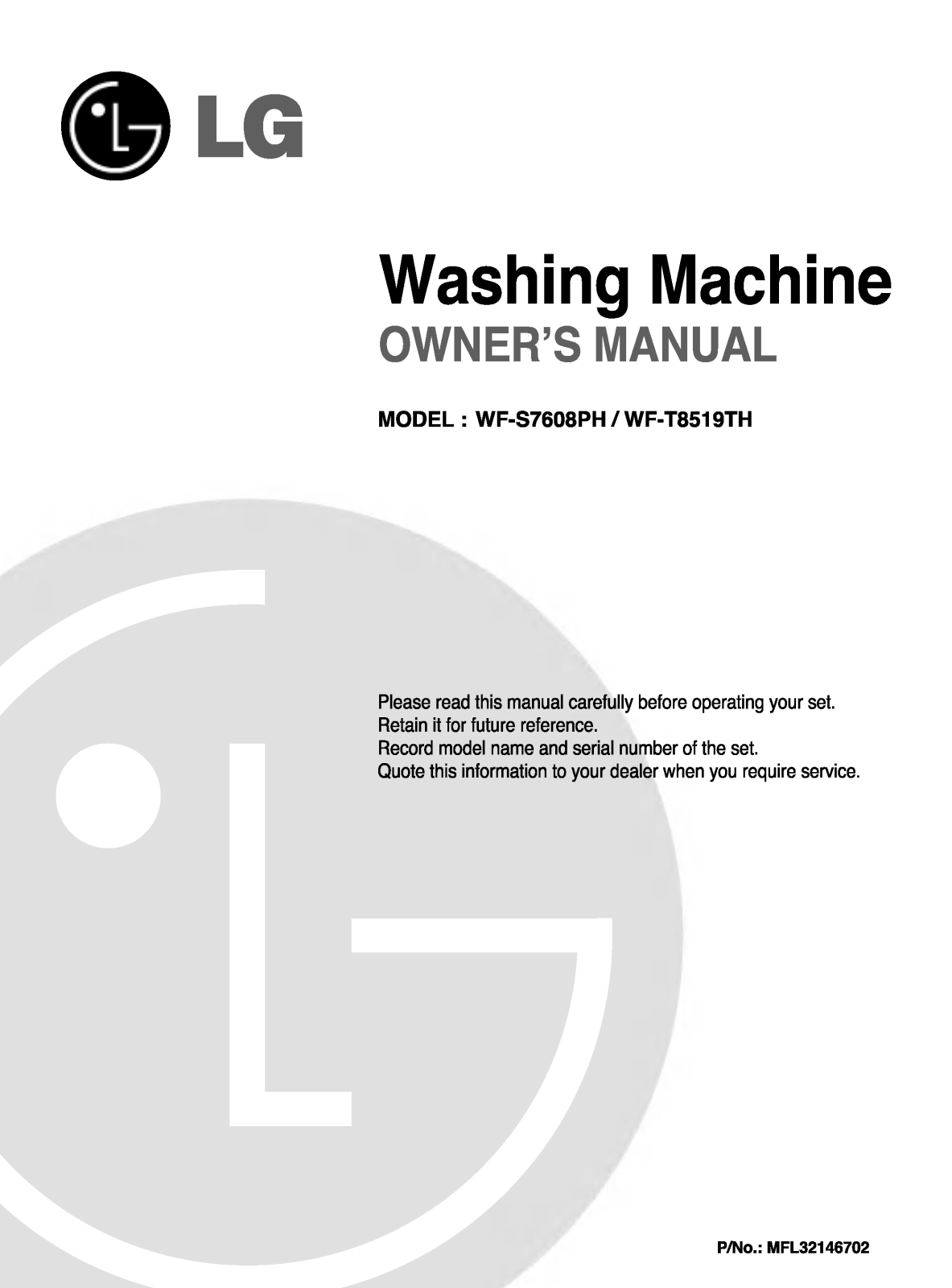 LG WF-S7608PHT Owner’s Manual