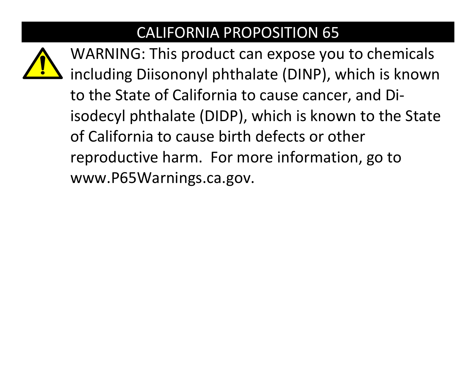 Liebherr WU4500 CA Prop 65 Warning Label