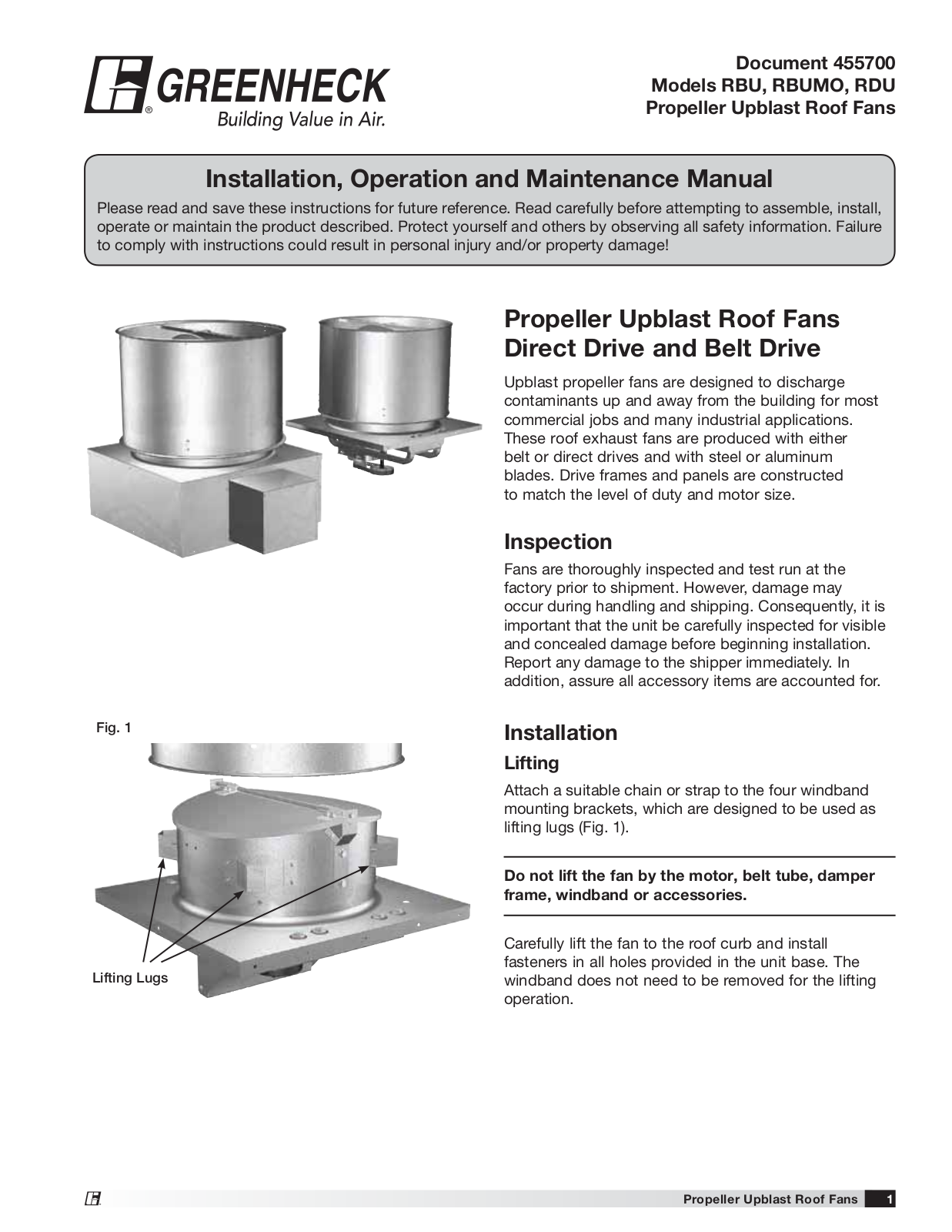 Greenheck RDU, RBU, RBUMO User Manual