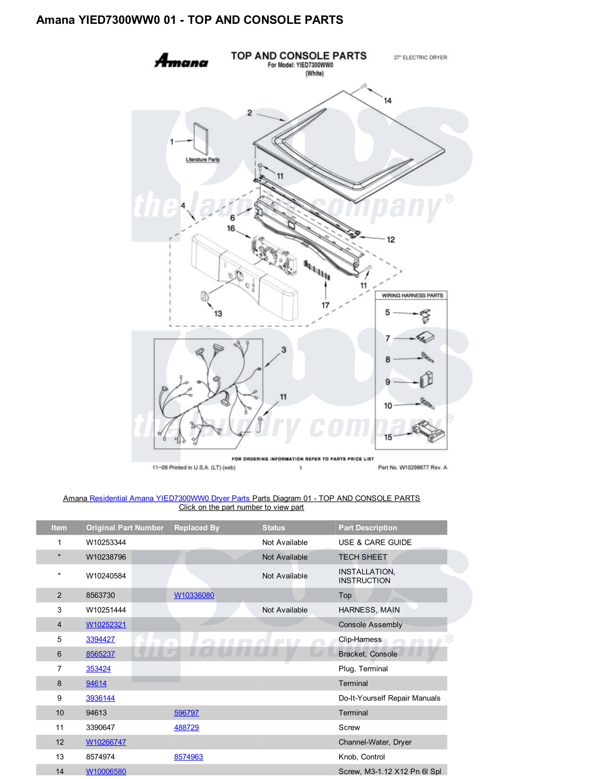 Amana YIED7300WW0 Parts Diagram