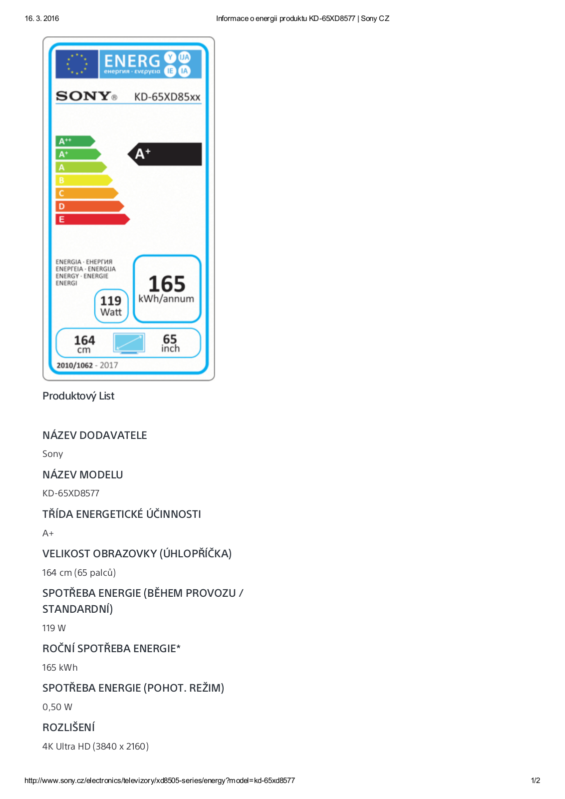 Sony KD-65XD8577S User Manual