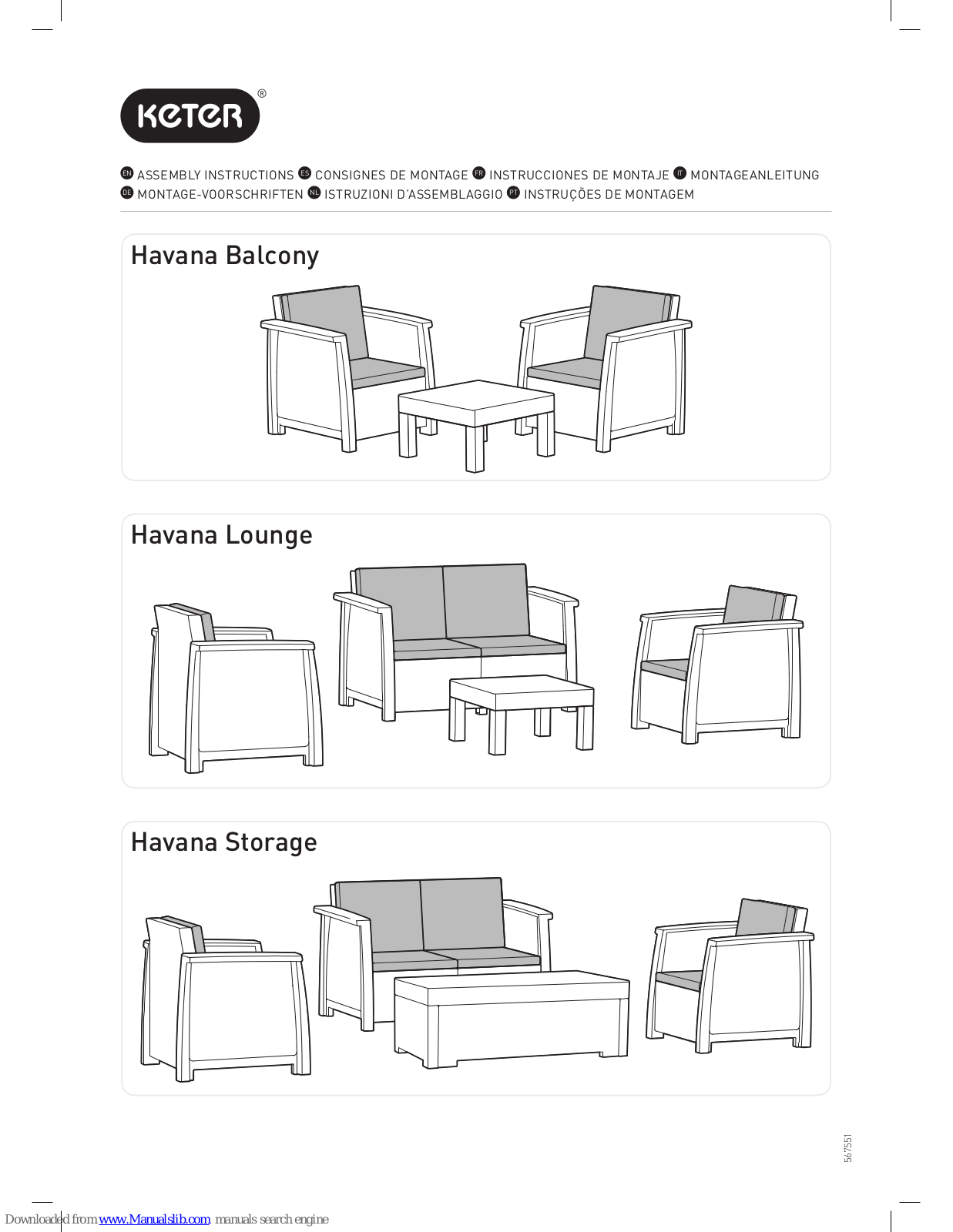 Keter Havana Balcony, Havana Storage, Havana Lounge Assembly Instructions Manual