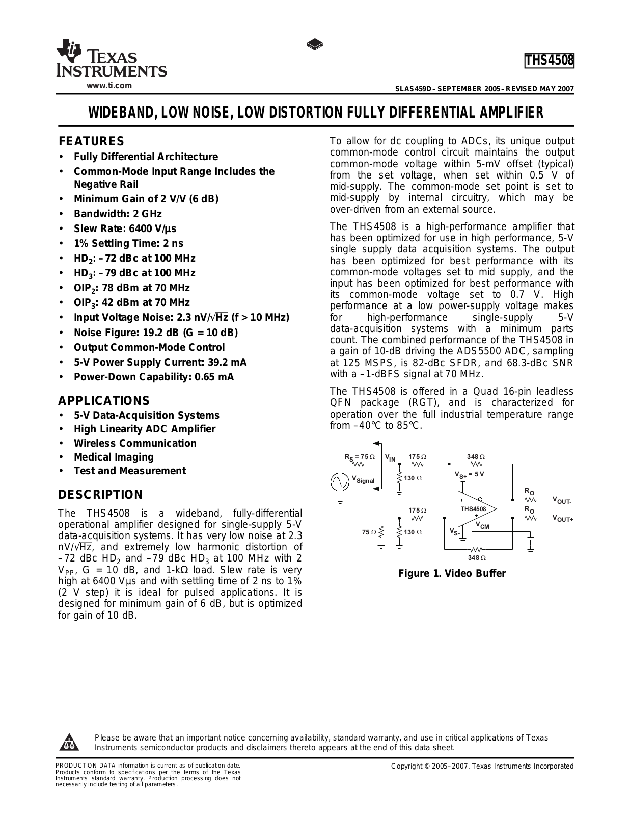 Texas Instruments THS4508, THS4508RGTTG4 Datasheet