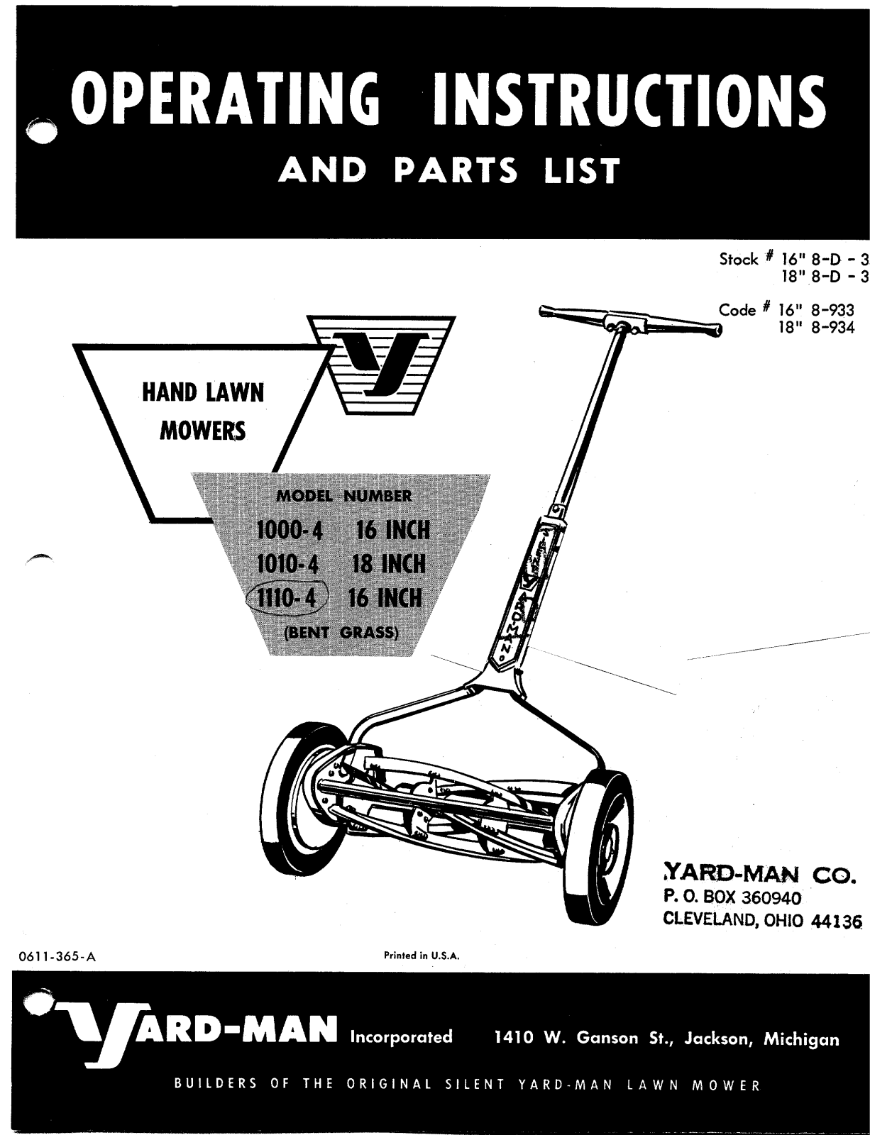 Yard-Man 1110-4, 1010-4, 1000-4 User Manual