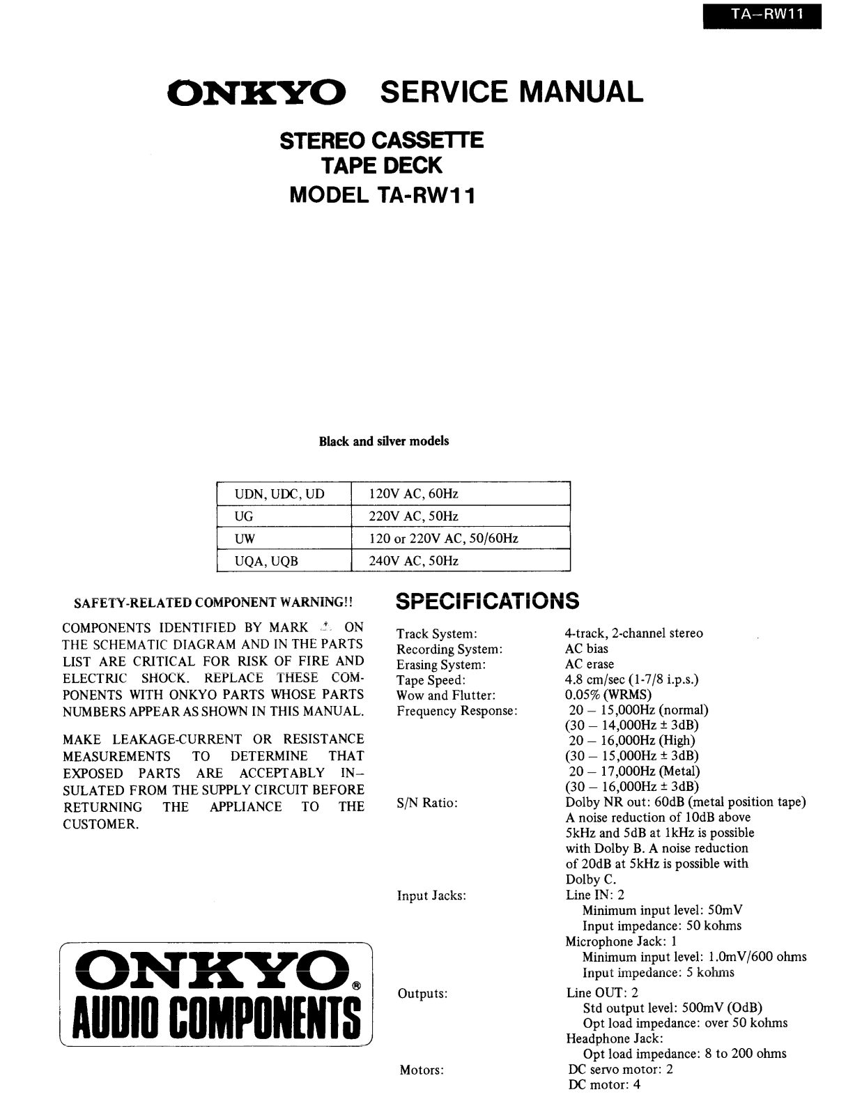 Onkyo TARW-11 Service manual