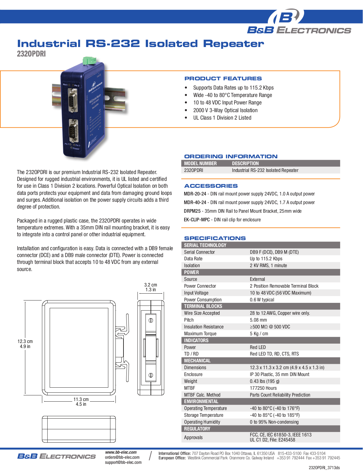 B&B Electronics 232OPDRI Datasheet