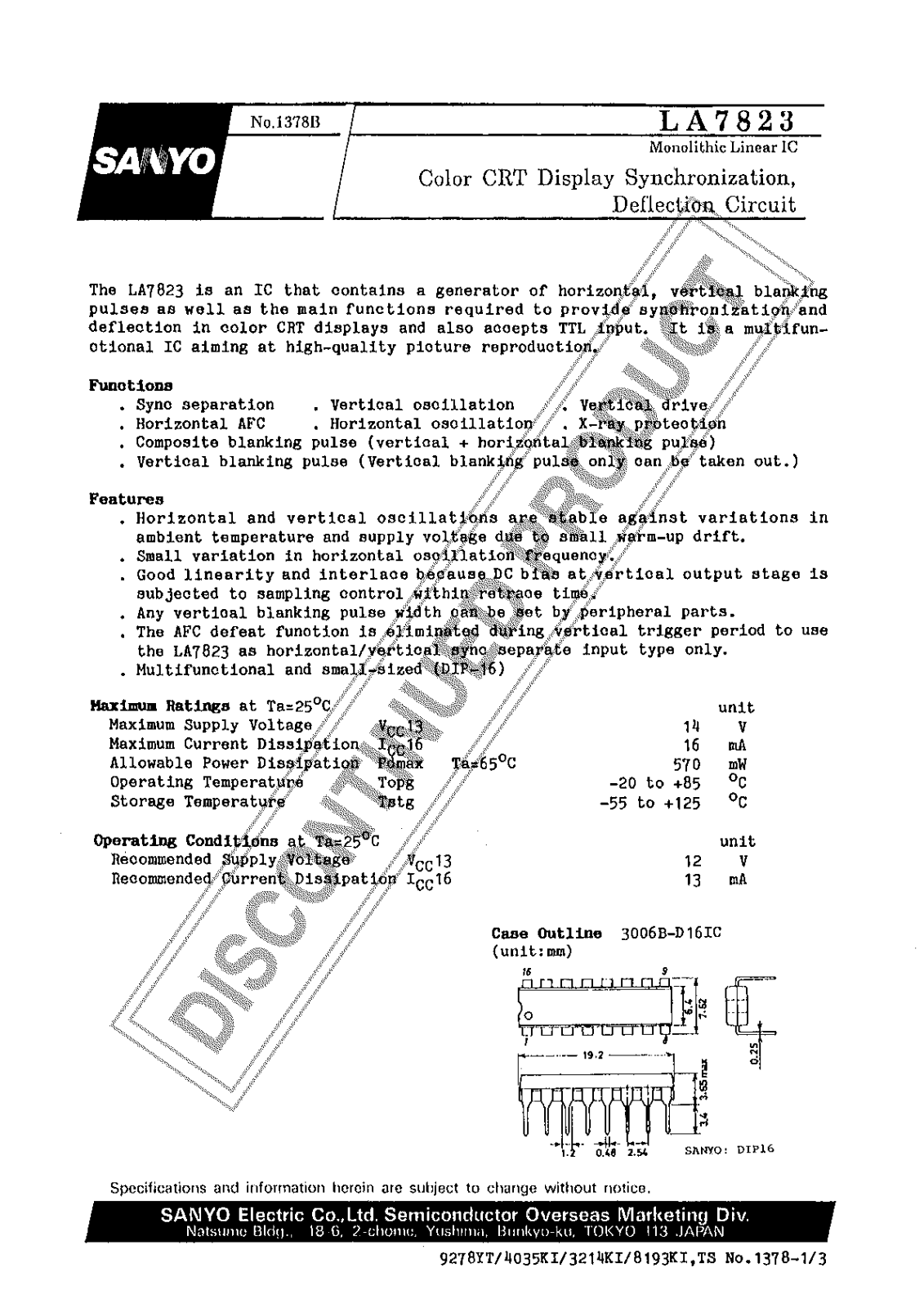 SANYO LA7823 Datasheet