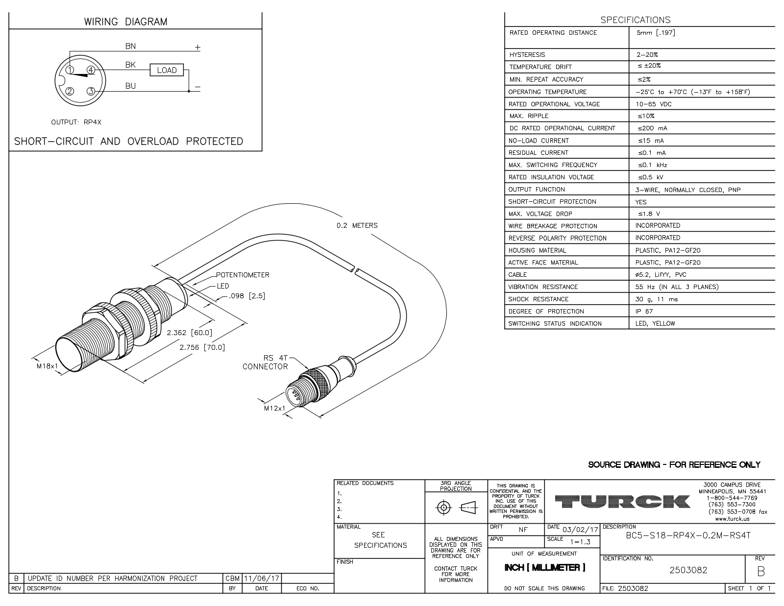 Turck BC5-S18-RP4X-0.2-RS4T Data Sheet