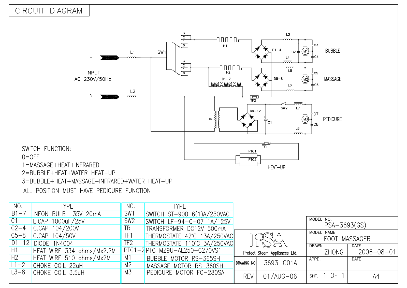 Vitek PSA-3693 Circuit diagrams