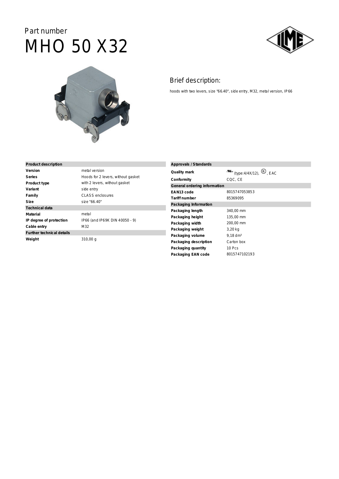 ILME MHO-50X32 Data Sheet