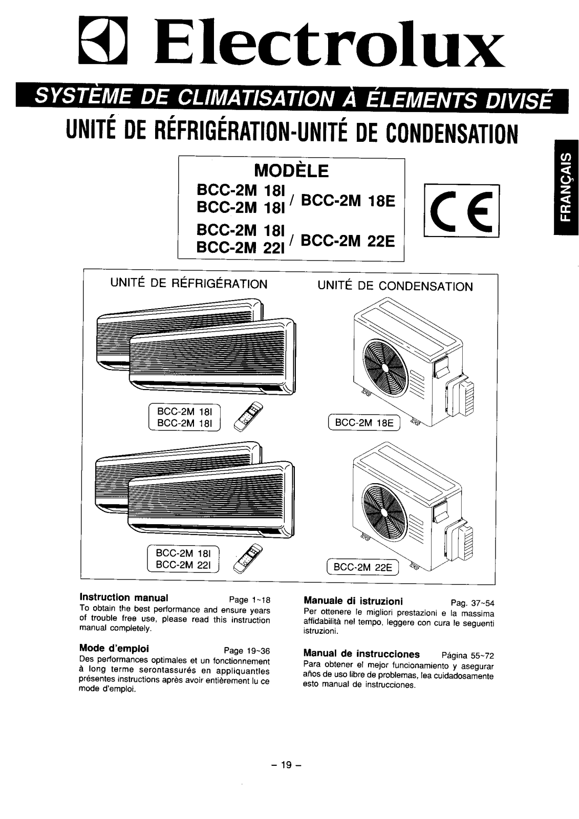 electrolux BCC2M22I, BCC2M18E, BCC2M18I, BCC2M22E Instruction  Manual