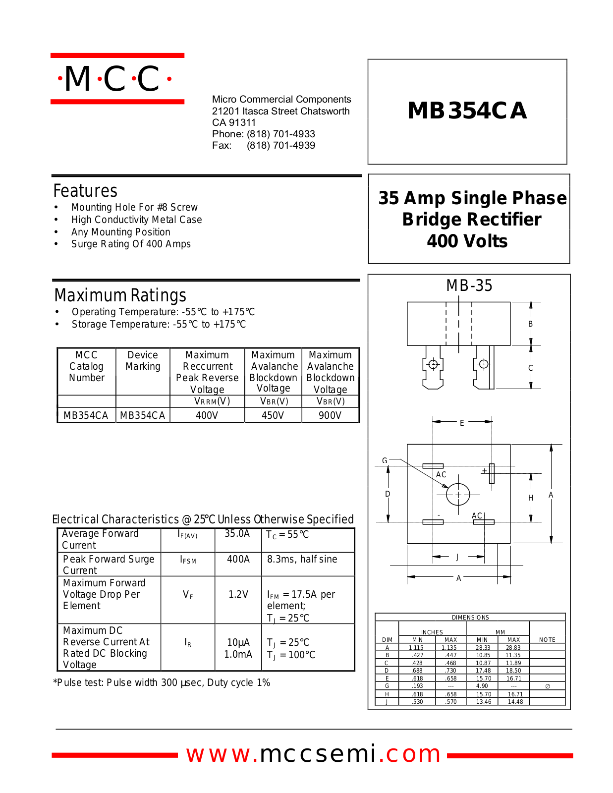 MCC MB354CA Datasheet