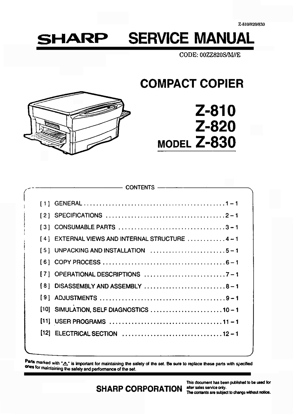 Sharp Z-820, Z-830 Service manual