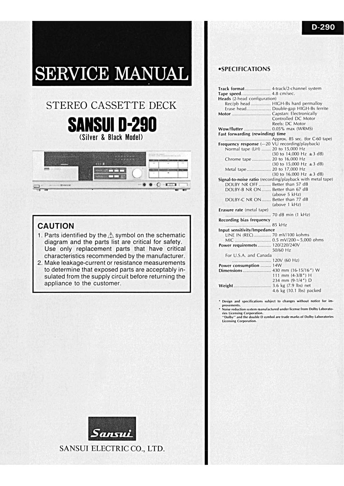 Sansui D-290 Service Manual