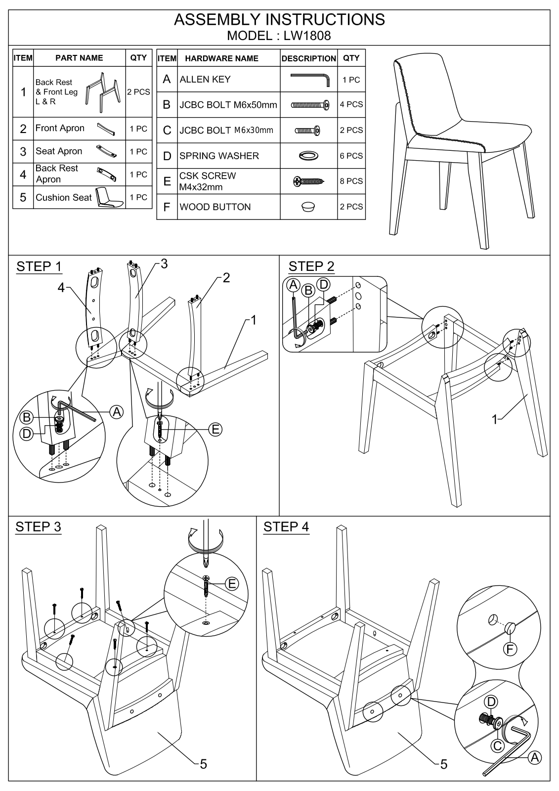 Stool Group LW1808 ASSEMBLY INSTRUCTIONS