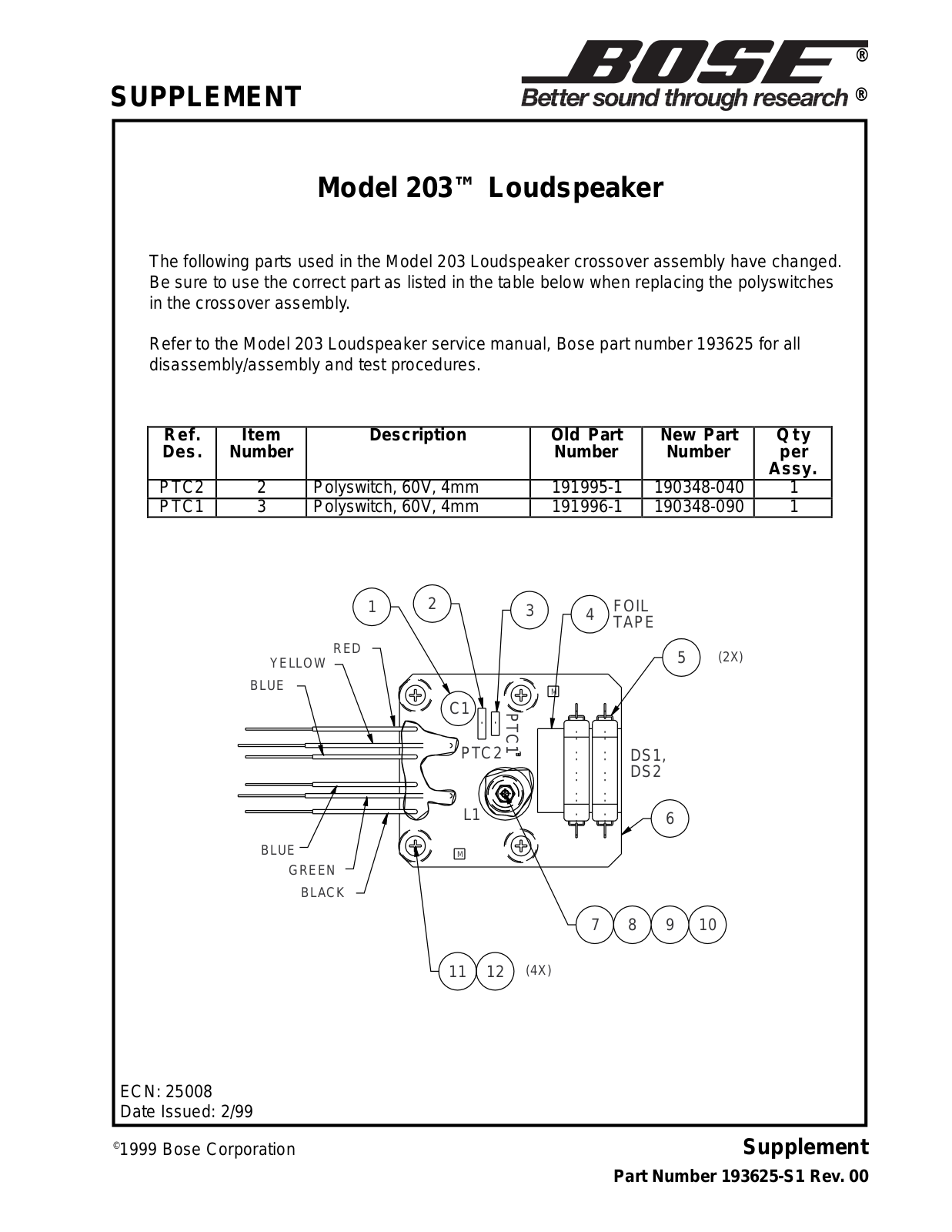 BOSE 203 SUPPLEMENT-S1 Schematic