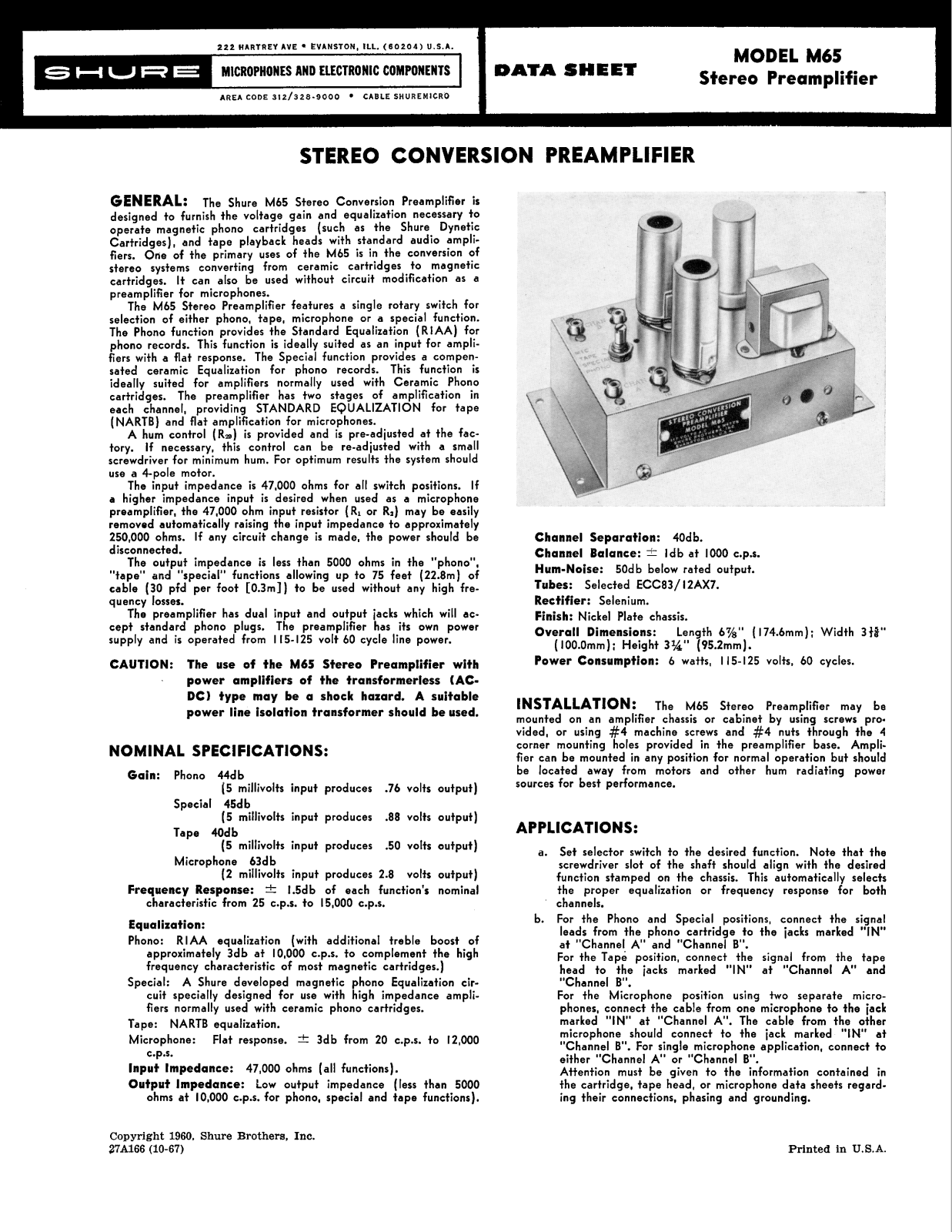 Shure M-65 Owners manual