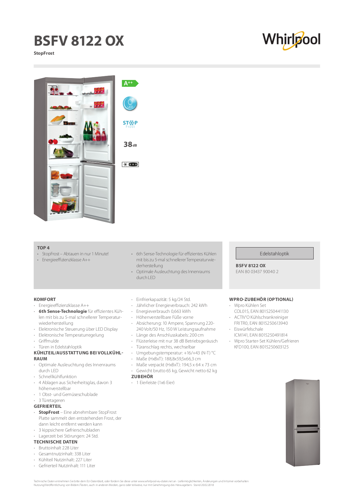 Whirlpool BSFV 8122 OX User Manual