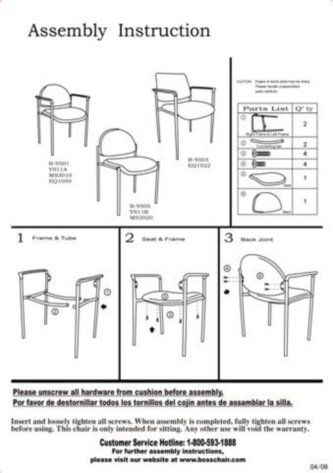 Boss B9505CS, B9505GY Assembly Guide