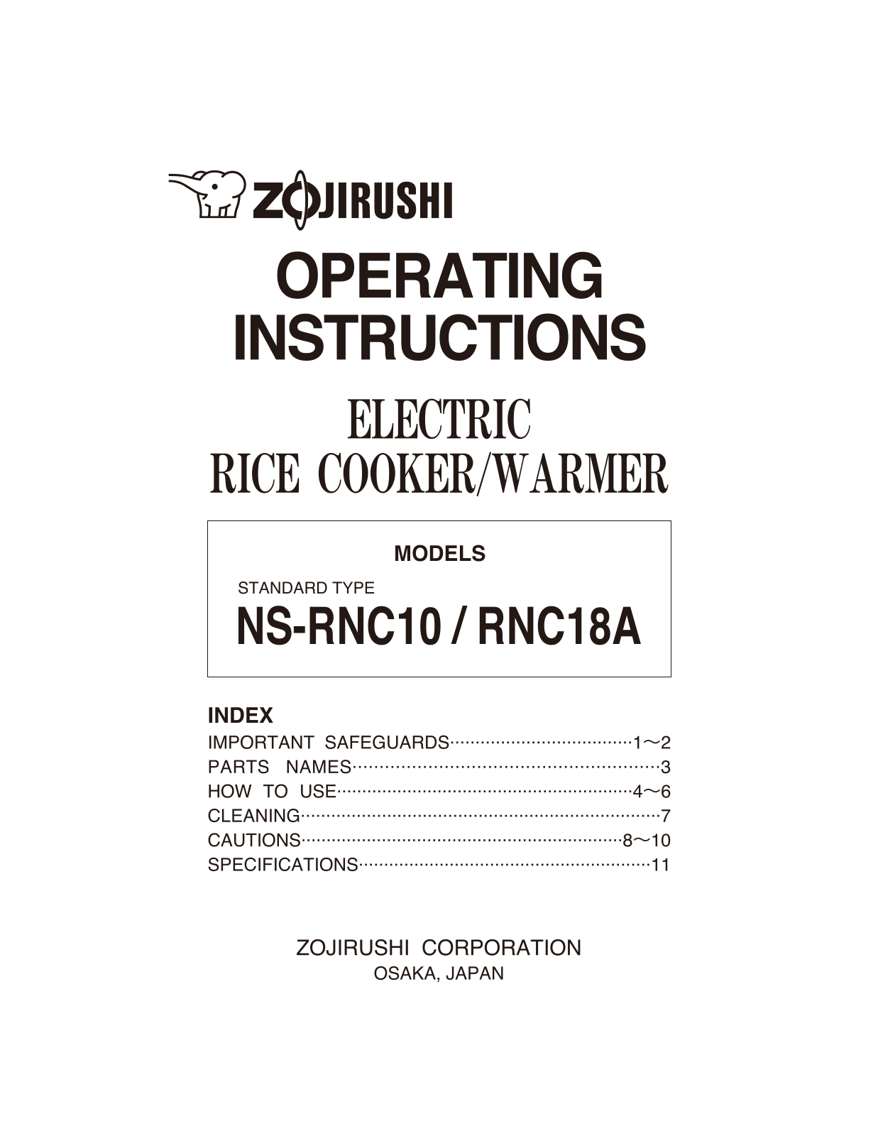 Zojirushi RNC18A, NS-RNC10 User Manual