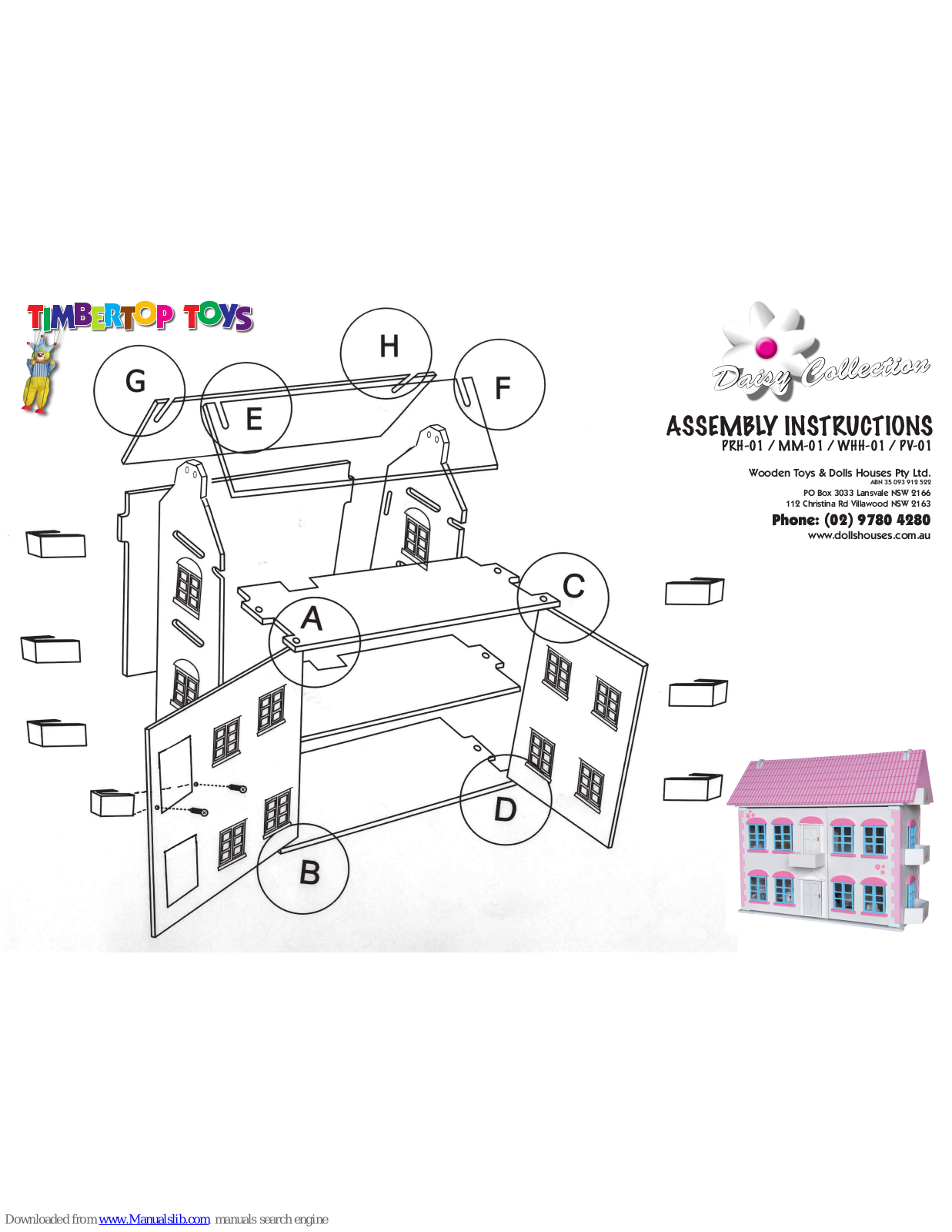 Timbertop Toys PRH-01, MM-01, WHH-01, PV-01 Assembly Instructions Manual