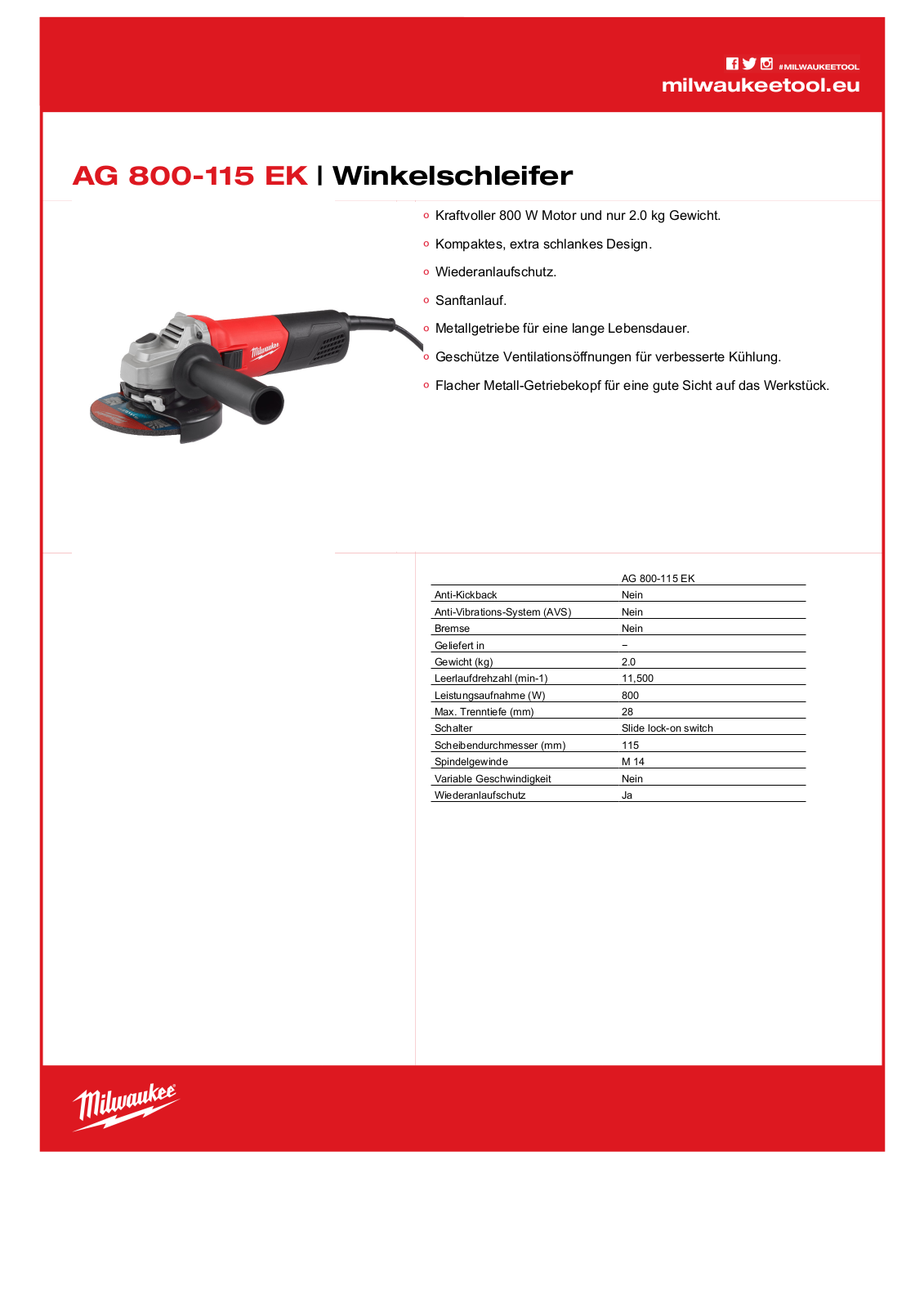 Milwaukee AG 800-115 EK User Manual